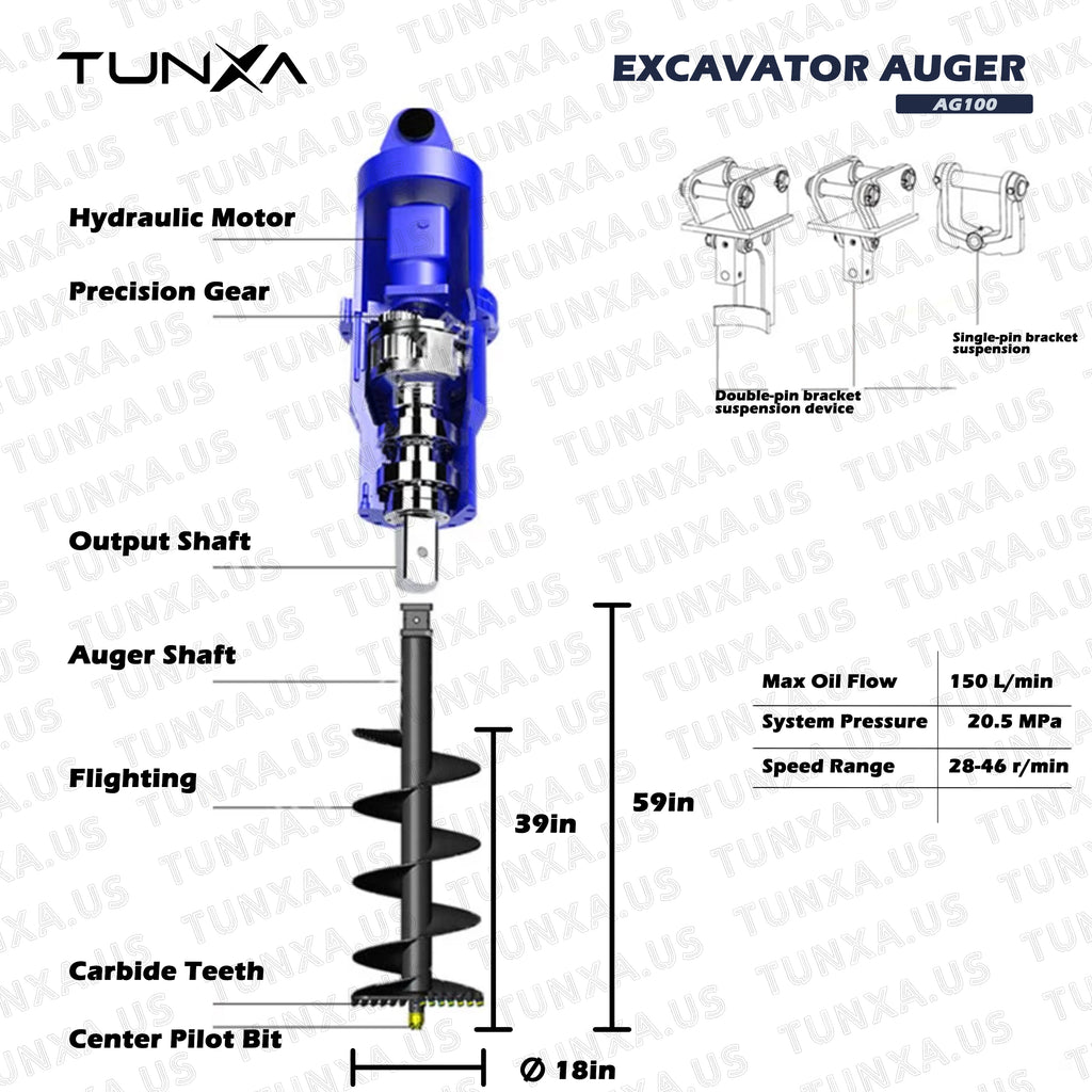 [AG100] Excavator Auger for 10,000-15,000 Ib| High Torque Hydraulic Attachment