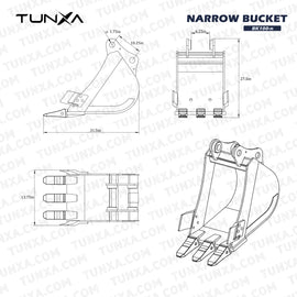 Narrow Bucket for 10,000-15,000 lb Excavators