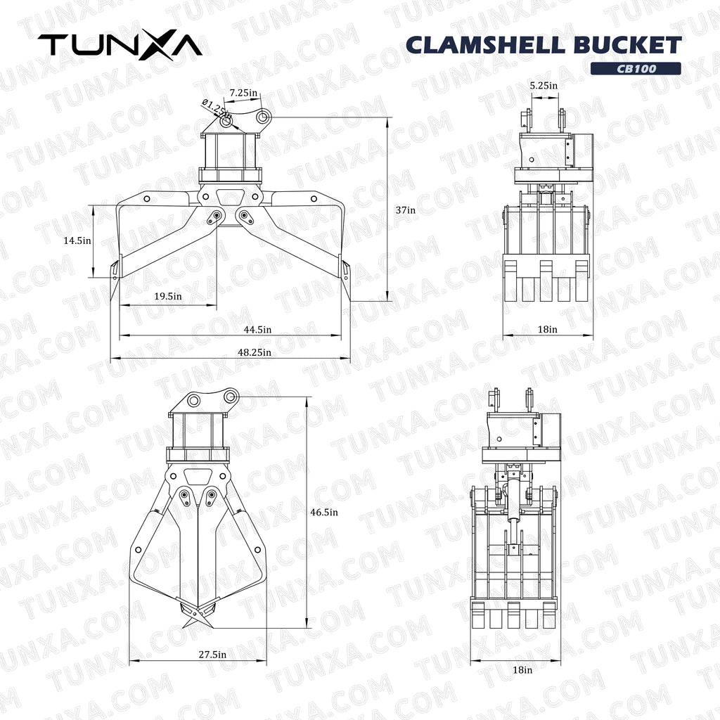 Clamshell Bucket for 10,000-15,000 lb Excavators