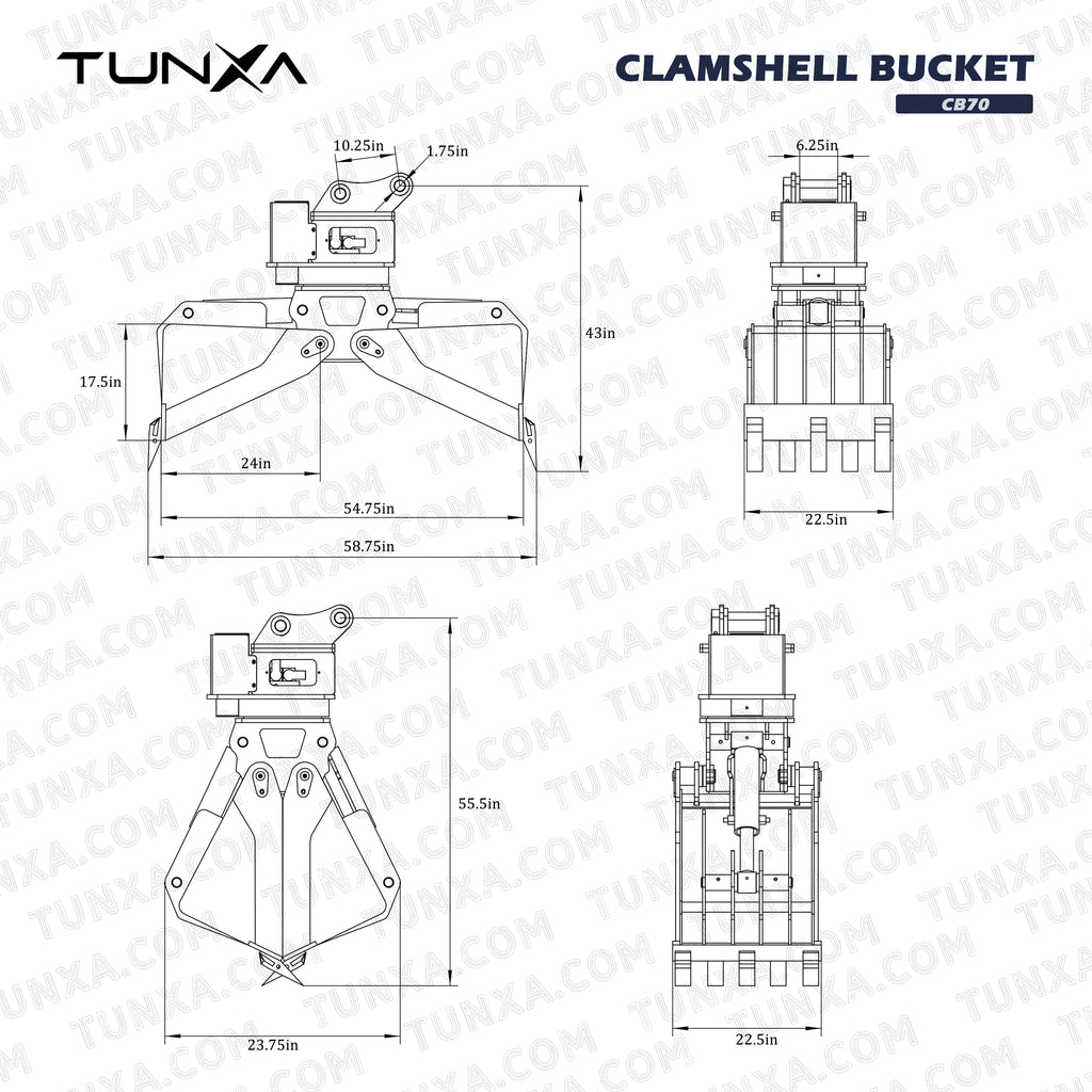 Clamshell Bucket for 7,000-9,000 lb Excavators