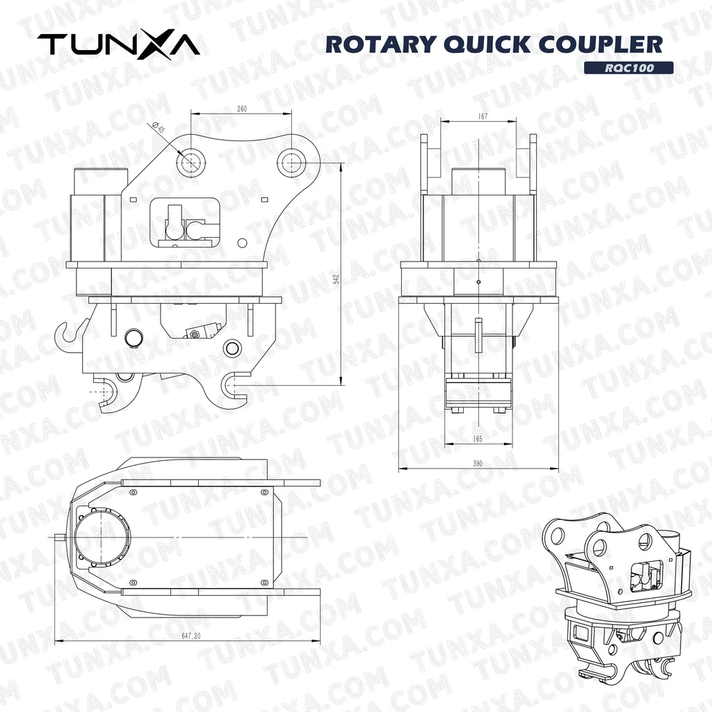Rotary Quick Coupler for 10,000-15,000 lb Excavators